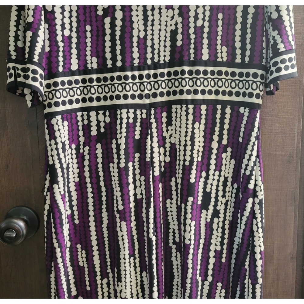 Donna Morgan Midi Dress SIze 16 Short Sleeve Purple Black White Geometric Design - Picture 8 of 10